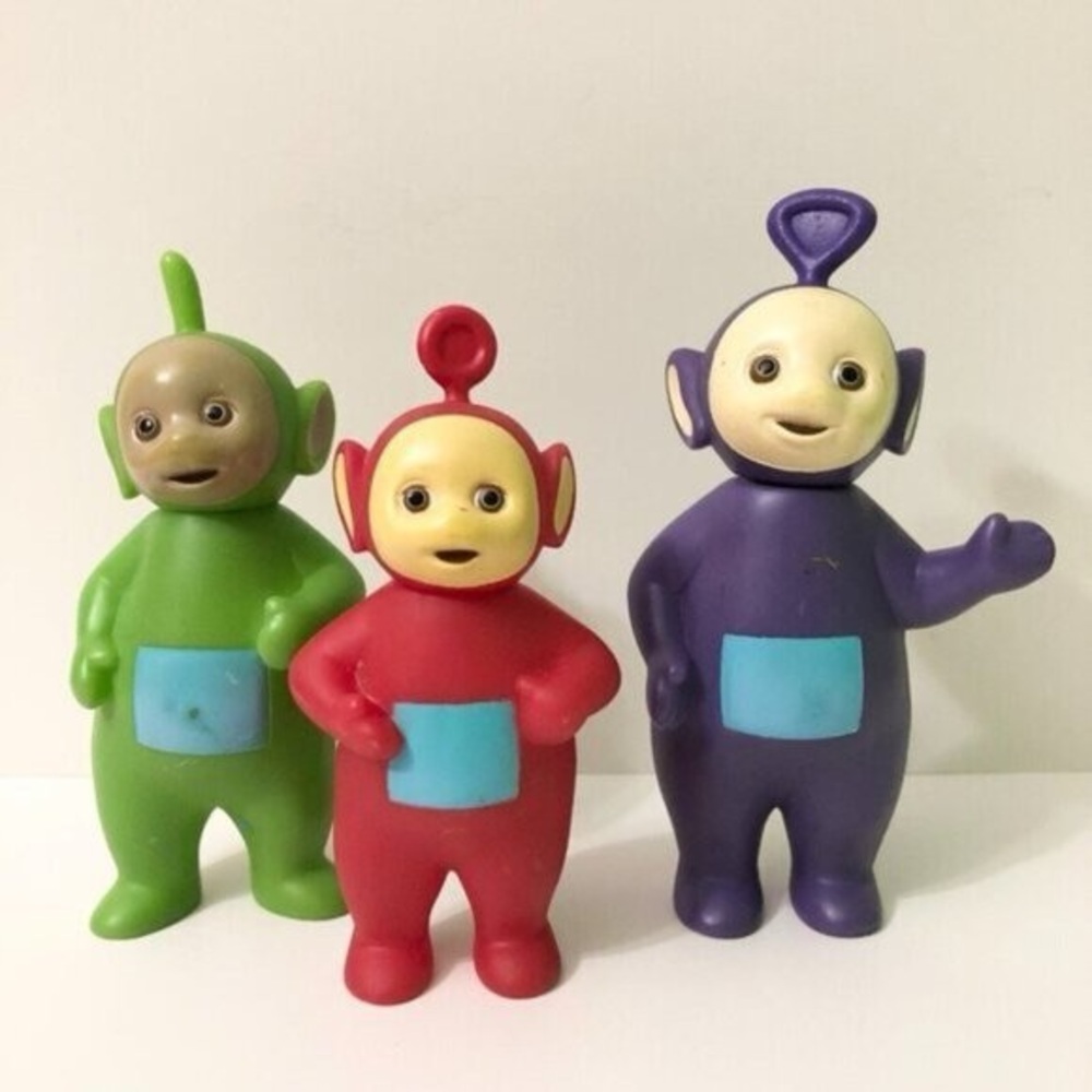 1998 Teletubbies Green Dipsy and Purple Tinky Winky Red Po Figure Hasbro Ragdoll